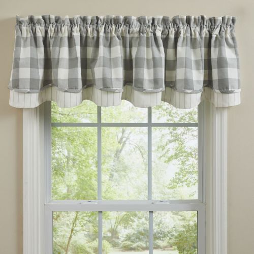 Wicklow Check Lined Layered Valance 16" -  Dove