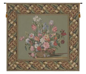 Flower Basket Green European Tapestry