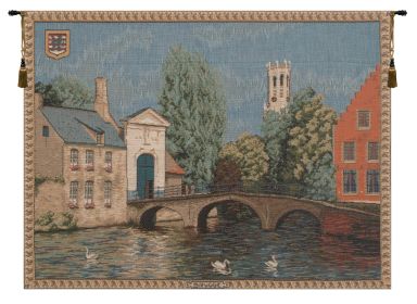 Brugges Riverside with Bridge French Tapestry