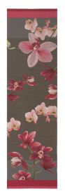 Pink Orchids Grey French Table Runner