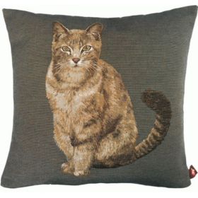 Tabby Cat Sitting Dark Grey French Cushion Cover