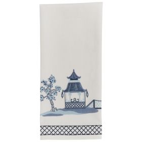 Chinois Printed/Embroidered Pagoda Dishtowel