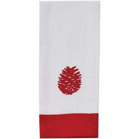 Patricia Heaton Home Cranberry Embroidered Pinecone Dishtowel