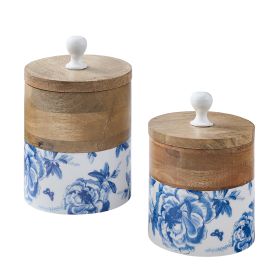 Patricia Heaton Home Floral And Flitter Canisters Set Of 2 - Blue