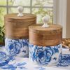 Patricia Heaton Home Floral And Flitter Canisters Set Of 2 - Blue