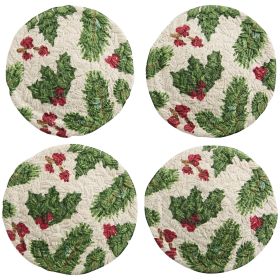 Boughs Of Holly Printed Braided Coasters Set Of 4