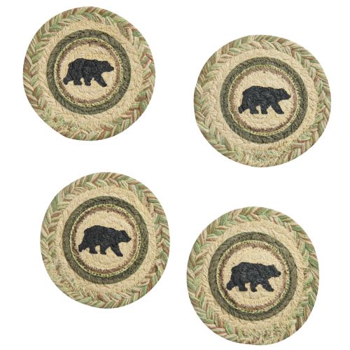 Country Pines Bear Printed Braided Coasters Set of 4