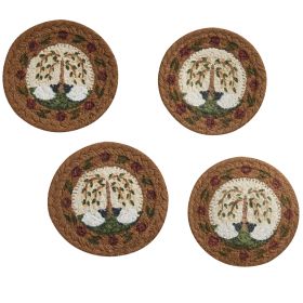Willow And Sheep Printed Braided Coasters - Set Of 4