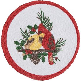 Holiday Cardinal Love Print Braid Trivet 8" Dia