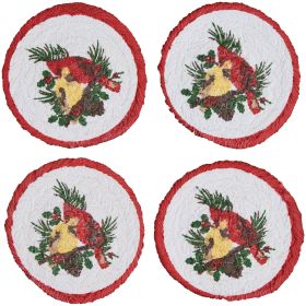 Holiday Cardinal Love Print Braid Coasters Set of 4