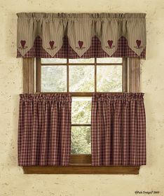 Sturbridge Heart Embroidered Point Valance - Wine
