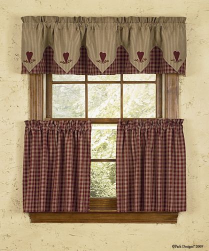 Sturbridge Heart Embroidered Point Valance - Wine