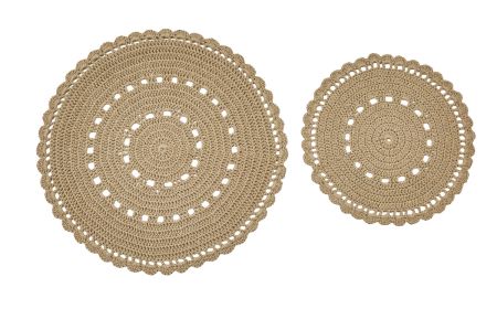 Lace Accent Mat - Set of 2 - Oatmeal