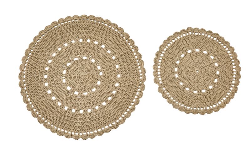 Lace Accent Mat - Set of 2 - Oatmeal