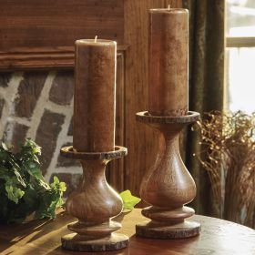 Wood with Bark Edge Pillar Holder - 7"H