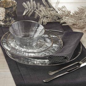 Metallic Rim Glass Platter - Silver