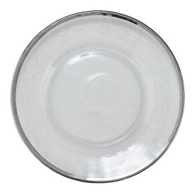 Metallic Rim Glass Salad Plate - Silver