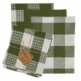 Wicklow Check 3 Dishtowel-1 Dishcloth Set - Sage