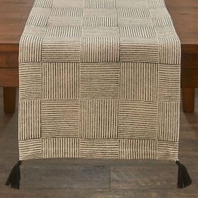 Black And Natural Block Print Table Runner 72"L