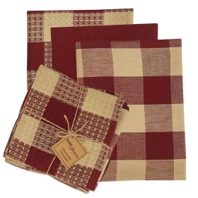 Wicklow Check 3 Dishtowel-1 Dishcloth Set - Garnet