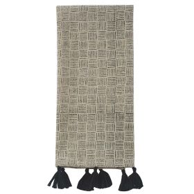 Black And Natural Block Print Towel