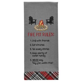 Fire Pit Rules Embroidered Dishtowel