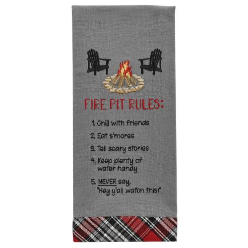 Fire Pit Rules Embroidered Dishtowel