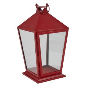 Tall Square Red Lantern With Glass