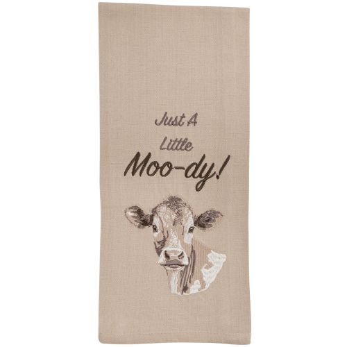 Just A Little Moo-Dy Embroidered Dishtowel