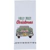 Holly Jolly Christmas Car Embroidered Dishtowel