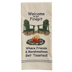 Welcome To Our Firepit Embroidered Dishtowel