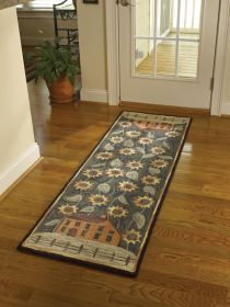 House and Sunflower Hooked Rug Runner