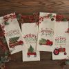 Merry And Bright Truck Embroidered Dishtowel