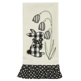 Silver Bells And Bunny Tails Applique Dishtowel