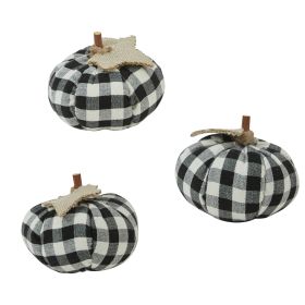 Small Black And Cream Check Pumpkins Set