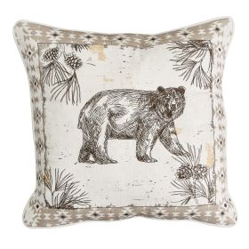 Wild And Beautiful Bear Embroidered Pillow 18" - Poly