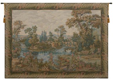 Swan in the Lake Medium with Border Italian Wall Tapestry (size: H 47" x W 64")