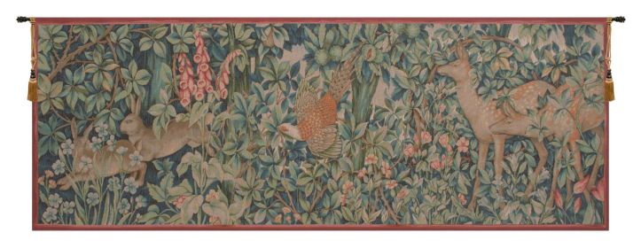 Rabbit, Pheasant, and Doe French Tapestry (size: H 19" x W 51")