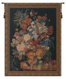 Terracotta Floral Bouquet Black Belgian Tapestry Wall Art (size: H 65" x W 50")