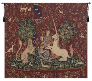 Lady and the Mirror Tapestry (size: H 33" x W 38")