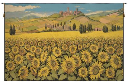 Tuscan Sunflower Landscape Italian Wall Tapestry (size: H 34" x W 52")