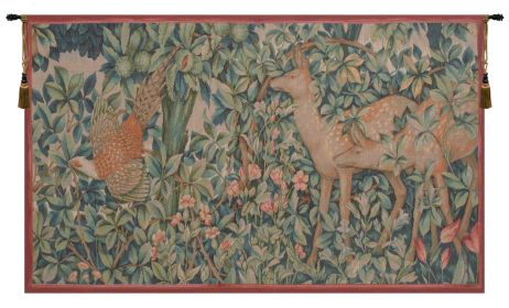 Pheasant and Doe French Tapestry (size: H 29" x W 50")