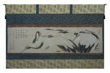 Crane Birds Belgian Tapestry Wall Art (size: H 64" x W 26")