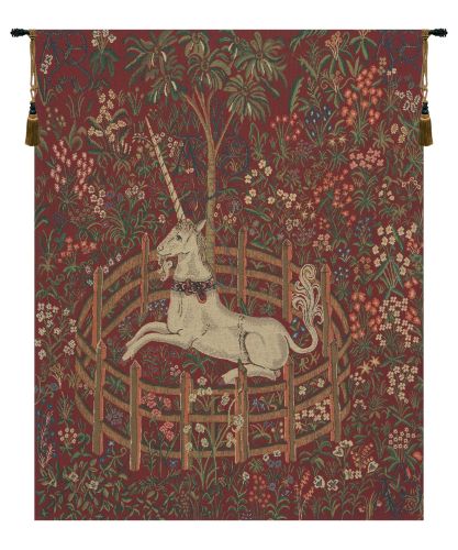 Unicorn In Captivity Red  Tapestry