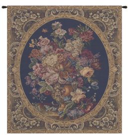 Floral Composition in Vase Dark Blue Italian Wall Tapestry (size: H 14" x W 11")