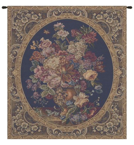 Floral Composition in Vase Dark Blue Italian Wall Tapestry
