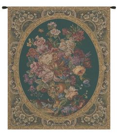 Floral Composition in Vase Green Italian Wall Tapestry (size: H 14" x W 11")