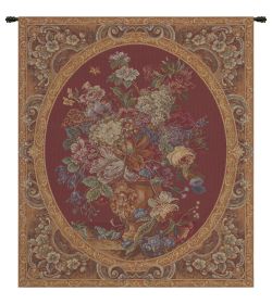 Floral Composition in Vase Burgundy Italian Wall Tapestry (size: H 14" x W 12")