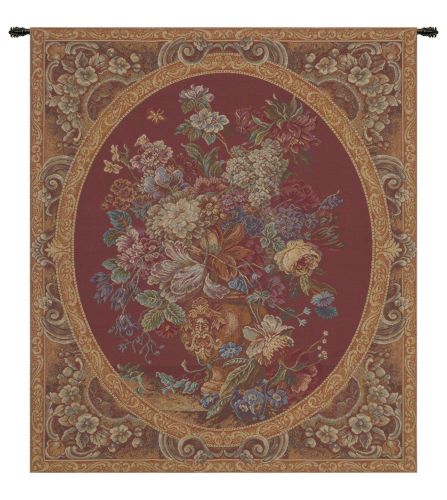 Floral Composition in Vase Burgundy Italian Wall Tapestry