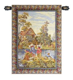 Washing by the Lake Vertical Italian Wall Tapestry (size: H 34" x W 28")